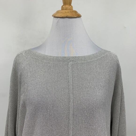 Talbots Blouse Womens LP Large Petite Silver Metallic Dolman Sleeve Split Seam - Picture 3 of 13